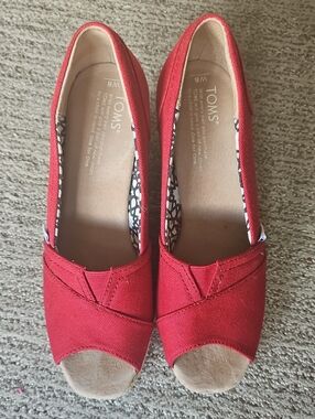 TOMS Red Canvas Slip-On Espadrille Flats